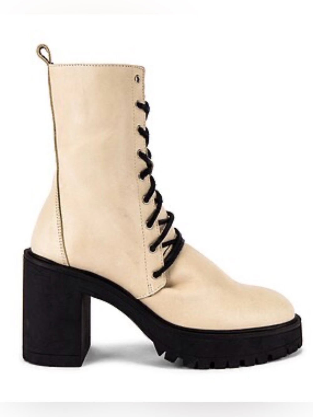 Free People Dylan Cream Lace-Up Chunky 1”Lug Sole w 3.5” Heel Combat Boot (8)